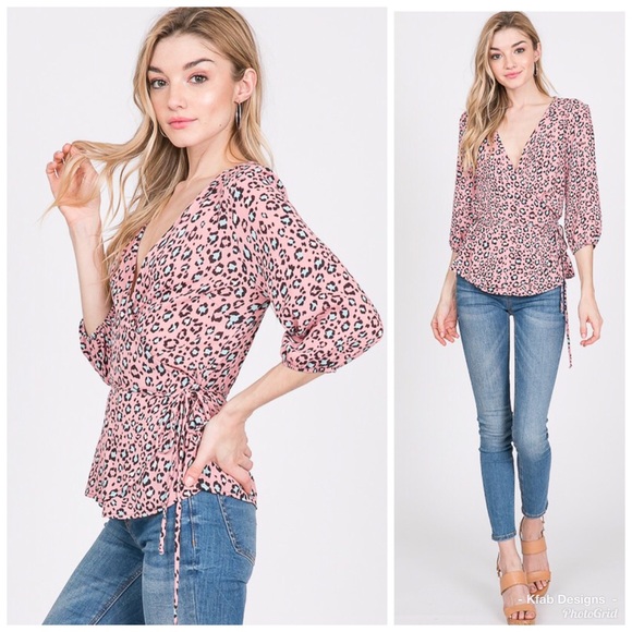 🥰LAST 1! Animal Print Pink Wrap Top! - Picture 3 of 4